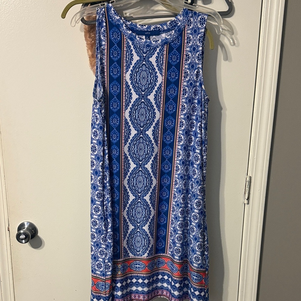Apt. 9 Blue and White Printed Midi Dress with Red Accents